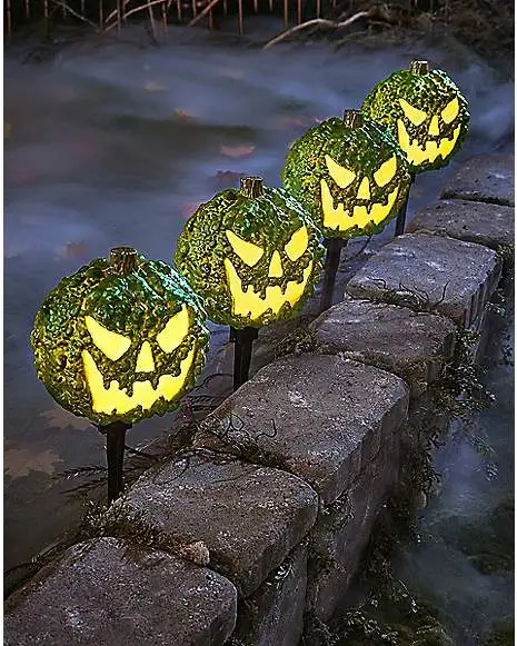 Spirit Halloween Light-Up LED Green Jack-O-Lantern Pathway Markers 3 Spirit Halloween Light-Up LED Green Jack-O-Lantern Pathway Markers