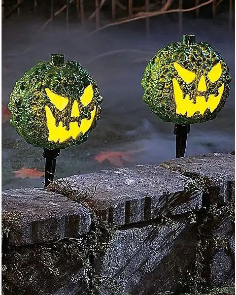 Spirit Halloween Light-Up LED Green Jack-O-Lantern Pathway Markers 4 Spirit Halloween Light-Up LED Green Jack-O-Lantern Pathway Markers - Image 2